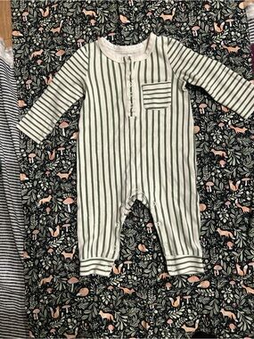Pehr Green & White Striped Baby Jumpsuit - Cozy Everyday Romper 6-12 months